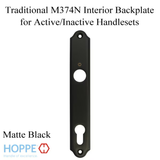 HOPPE TRADITIONAL INTERIOR BACKPLATE M374N FOR ACTIVE/INACTIVE HANDLESETS - MATTE BLACK