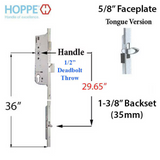 Hoppe Multipoint 1.38" Backset Manual Gear with Tongue Bottom Extension