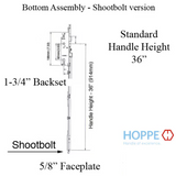 Hoppe 16 mm Manual Shootbolt Gear, Hoppe 45/92mm, 36 Inch Handle Height - SS