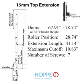 HOPPE 16mm Manual Top Extension, Roller @ 28.74", 41.14" Length