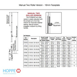 HOPPE 16mm Manual Top Extension, Roller @ 28.74", 41.14" Length