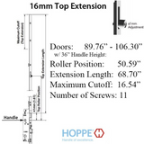 HOPPE 16mm Manual Top Extension, Roller @ 50.59", 68.70" Length -8778495