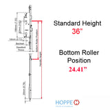 HOPPE 16mm Manual Gear, 70/92, Roller-Shootbolt, Roller at 24.41″, 1″ Deadbolt – 3924524