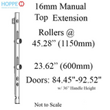 HOPPE 16mm Manual 4 Roller Top Extension, Rollers @ 23.62 and 45.28", 54.92" Length - 8778859
