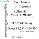 16mm Manual 4 Roller Top Extension, Rollers at 31.50 Inch and 59.06 Inch, 68.70