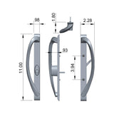 88306203 Rockwell Modena Contemporary Sliding Patio Door Handle with Offset Keylock in Brushed Nickel Finish