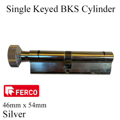 BKS CYLINDER, SINGLE KEYED, 46MM X 54MM - SILVER