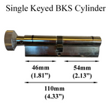 BKS CYLINDER, SINGLE KEYED, 46MM X 54MM - SILVER
