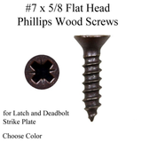 SCREW # 7 X 5/8 FLAT HEAD PHILLIPS WOOD FOR LATCH AND DEADBOLT STRIKE PLATE - CHOOSE COLOR