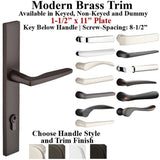 MULTIPOINT LOCK TRIM, 2 X 10" PLATE, BRASS MODERN HANDLE SET - CHOOSE HANDLE LEVER