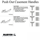 Marvin Push out Casement Lock Handle, Left Hand Dummy - Choose Color