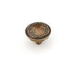 Schaub Cantata Round Knob - Scrolled designs with Petals on base in Dark Italian Antique Finish