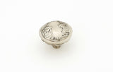 Schaub Cantata Round Knob - Scrolled designs with Petals on base in Polished White Brass