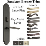 LARGE 3" X 17-1/2 SANDCAST BRONZE ARCHED HANDLESET, KEY ABOVE LEVER