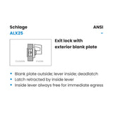 Schlage Commercial ALX25 SAT (Saturn) Exit Lever Lock with Exterior Blank Plate