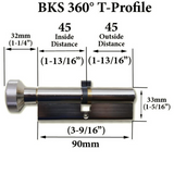 45 /45 G-U/Ferco BKS 360° Euro Profile Cylinder Lock, T profile - Silver