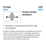 Schlage Commercial B252P6 Double Cylinder Deadlatch