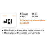 Schlage Commercial B561B One-Way Deadbolt, Cylinder Only x Blank Plate, Less Small Format Interchangeable Core