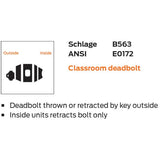 Schlage Commercial B563B Classroom Deadbolt, Less Small Format Interchangeable Core