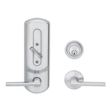 Schlage Commercial CS210-B500PD LAT PLY Entrance Single Locking Interconnected Lock - Latitude Lever, Saturn Rose/Plymouth Escutcheon
