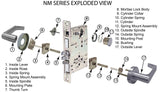 Cal-Royal NM8070 Series, Extra Heavy Duty Mortise Locks, Grade 1 - ESCUTCHEON TRIM CLASSROOM Function F05, Left-Hand (VE-ZE)