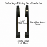 DALLAS KEYED SLIDING DOOR HANDLE SET, ASHLAND SENTINEL NARROW LH 1-3/4" PANEL - MATTE BLACK