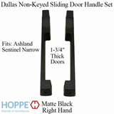 Dallas Non-Keyed Sliding Door handle set, Ashland Sentinel Narrow RH 1-3/4" Panel - Matte Black
