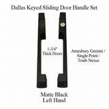 DALLAS KEYED SLIDING DOOR HANDLE SET, Amesbury Gemini / Single Point / Truth Nexus, LH 1-3/4" PANEL - MATTE BLACK