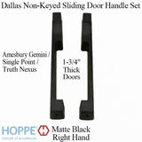 Dallas Non-Keyed Sliding Door handle set, Amesbury Gemini / Single Point / Truth Nexus, RH 1-3/4" Panel - Matte Black
