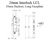 Interlock 24mm 4-Point Lever Compression Lock, Long/Extended Faceplate - Choose Backset