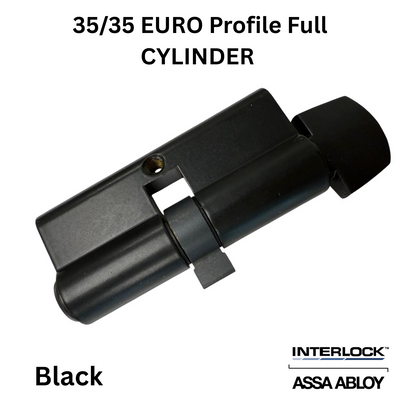 INTERLOCK Euro Profile Cylinder 35/35 Key outside / Small Thumbturn inside, BLACK