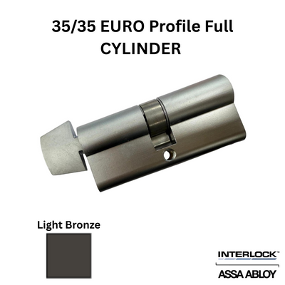 INTERLOCK Euro Profile Cylinder 35/35 Key outside / Small Thumbturn inside, Light Bronze
