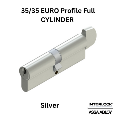 INTERLOCK Euro Profile Cylinder 35/35 Key outside / Small Thumbturn inside, Silver