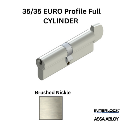 INTERLOCK Euro Profile Cylinder 35/35 Key outside / Small Thumbturn inside, Brushed Nickle
