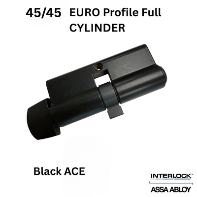 INTERLOCK Euro Profile Cylinder 45/45 Key outside / Thumbturn inside, Black Ace