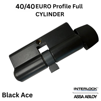 INTERLOCK Euro Profile Cylinder 40/40 Key outside / Small Thumbturn inside, Black Ace