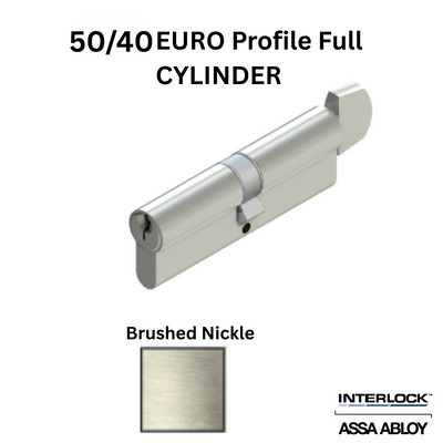 INTERLOCK Euro Profile Cylinder 50/40 Key outside / Thumbturn inside, BRUSHED NICKEL