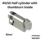 INTERLOCK Euro Profile Cylinder 40/10 Half cylinder with thumbturn inside - Silver
