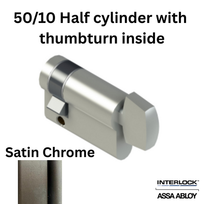 INTERLOCK Euro Profile Cylinder 50/10 Half cylinder with thumbturn inside - Satin Chrome