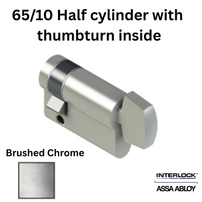 INTERLOCK Euro Profile Cylinder 65/10 Half cylinder with thumbturn inside - Brushed Chrome
