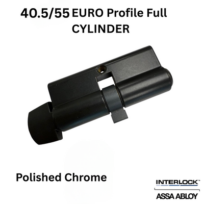 INTERLOCK Euro Profile Cylinder 40.5/55 Key outside / MI Thumbturn inside, POLISHED CHROME