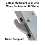 Interlock 2 Hook Multipoint Lock 16mm Faceplate, 35mm Backset for 96” Doors