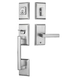 EAGH310DLUS15 Rockwell Premium Zenia Solid Brass Entry Door Handle Set with Delta Lever in Brushed Nickel Finish for 5-1/2&quot; Double Bore