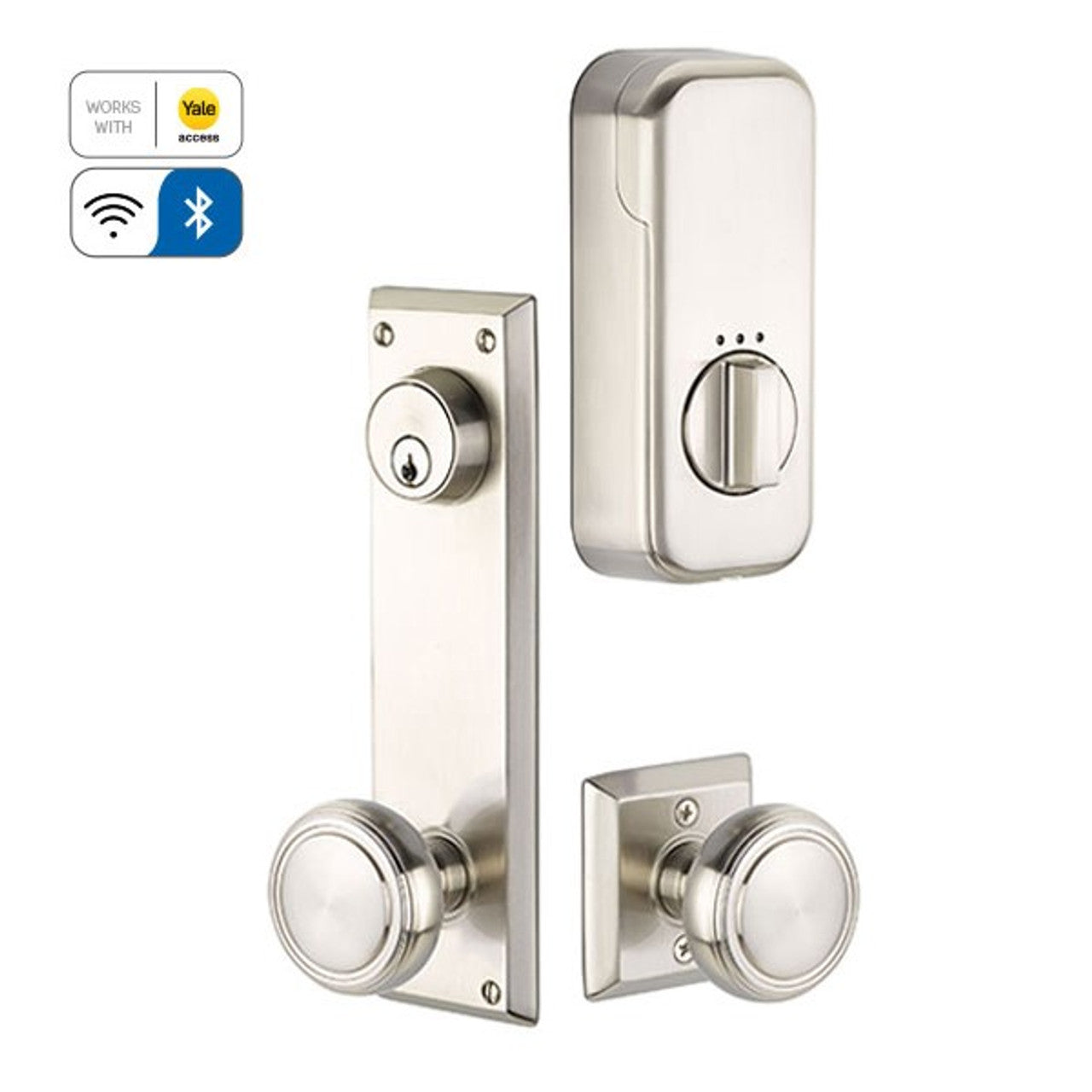Emtek EMP8980 EMPowered Quincy 5-1/2" Center-to-Center Keyed Sideplate Lockset, Passage/Single Keyed - Brass Tubular