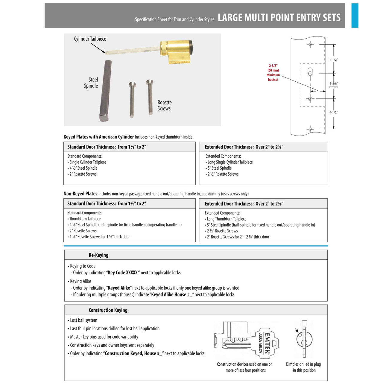 Multi Point Deviders Emtek 1L1A24 Multi Point Lock Trim (Large Multi Point Entry Set ...