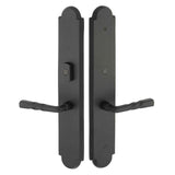 Emtek 1L1A24 Multi Point Lock Trim (Large Multi Point Entry Set) - Sandcast Bronze Plates, Arched Style (3" x 17.5"), Non-Keyed Fixed Handle Outside, Operating Handle Inside (for Semi-Active Door)