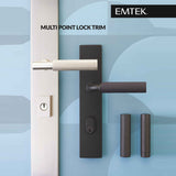 Emtek 1L1R14 Multi Point Lock Trim (Large Multi Point Entry Set) - Brass Plates, Modern Rectangular Style (2.5" x 17.5"), Non-Keyed Fixed Handle Outside, Operating Handle Inside (for Semi-Active Door)