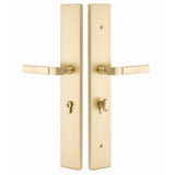 Emtek 1L1R51 Multi Point Lock Trim (Large Multi Point Entry Set) - Brass Plates, Modern Rectangular Style (2.9" x 17.5"), Keyed with Euro Cylinder Hub BELOW Handle