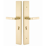 Emtek 1L1R54 Multi Point Lock Trim (Large Multi Point Entry Set) - Brass Plates, Modern Rectangular Style (2.9" x 17.5"), Non-Keyed Fixed Handle Outside, Operating Handle Inside (for Semi-Active Door)