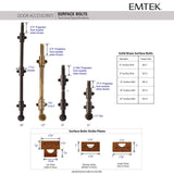 Emtek 8515 8 Inch Surface Bolt with 3 Strike Plates